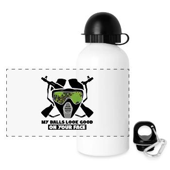 Funny Paintball Design – Aim with Style - Panoramic Thermal Bottle with Lid 500 ml - white - Front