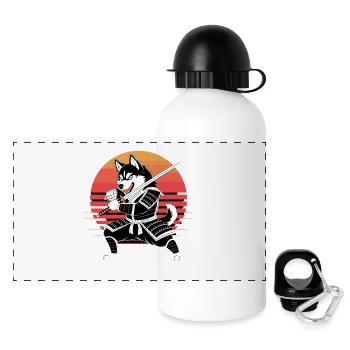 Husky Samurai Warrior With Katana Before Retro - Panoramic Thermal Bottle with Lid 500 ml - white - Front