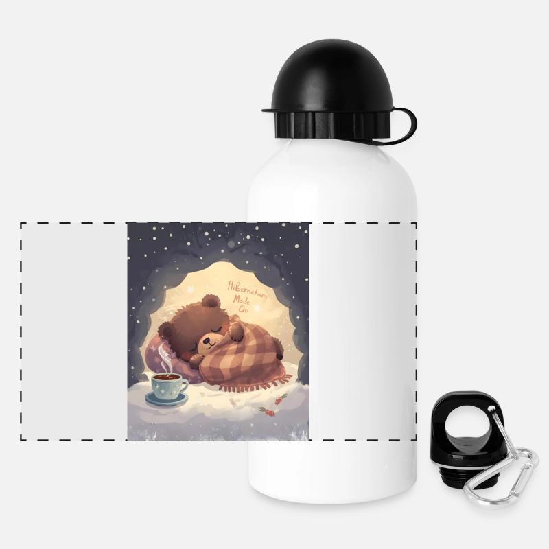 Hibernation Mode On Bear Cozy Night - Panoramic Thermal Bottle with Lid 500 ml - white