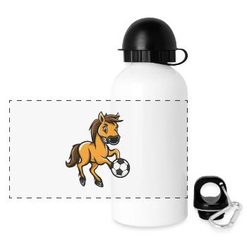 Pferd Fuball - Panorama Trinkflasche mit Deckel 500 ml - Weiß - Vorne