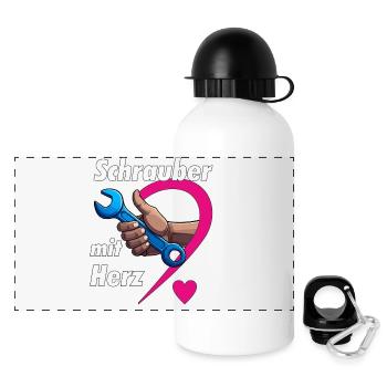 Schrauber mit HERZ - Panorama Trinkflasche mit Deckel 500 ml - Weiß - Vorne