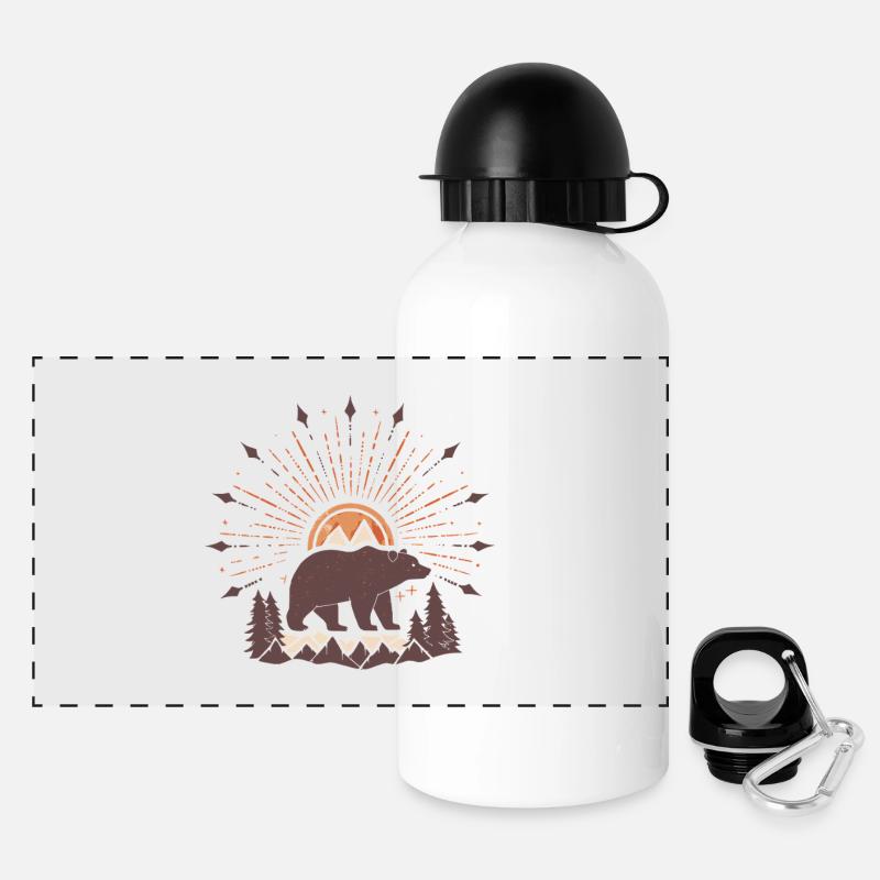 Bear at sunrise in wilderness - Panoramic Thermal Bottle with Lid 500 ml - white