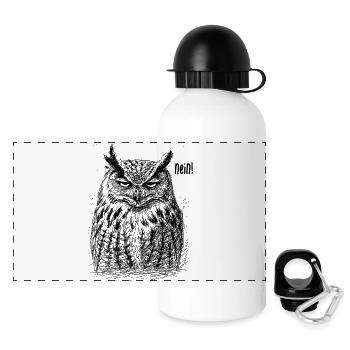 Müde Eule - Nein - Panorama Trinkflasche mit Deckel 500 ml - Weiß - Vorne