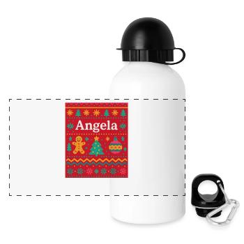 Festive Name Angela Ugly Chrismas Style, Xmas  - Panoramic Thermal Bottle with Lid 500 ml - white - Front