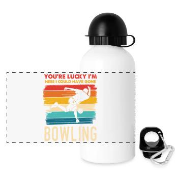 Glück, ich bin hier zum Bowling - Panorama Trinkflasche mit Deckel 500 ml - Weiß - Vorne