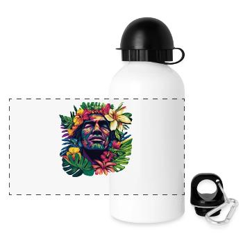 Tropischer Gesichtskopf mit Blumenkranz - Panorama Trinkflasche mit Deckel 500 ml - Weiß - Vorne