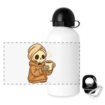 Cozy Coffee Skeleton – Wellness Vibe - Panoramic Thermal Bottle with Lid 500 ml - white - Front