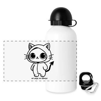 Chat kawaii en hoodie noir, mi-ange mi-démon - Gourde panoramique avec couvercle 500 ml - blanc - Devant