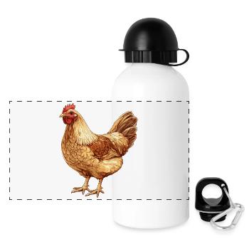 Chicken in a warm gold tone – nature drawing - Panoramic Thermal Bottle with Lid 500 ml - white - Front