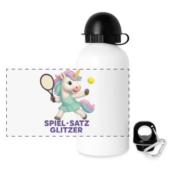 Game Set Glitter, Tennis Unicorn, Glam - Panoramic Thermal Bottle with Lid 500 ml - white - Front