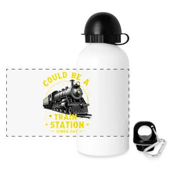 Steam Train Station Day - Panoramic Thermal Bottle with Lid 500 ml - white - Front