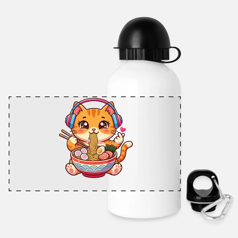 Kawaii Katzen-Ramen-Musik - Panorama Trinkflasche mit Deckel 500 ml - Weiß