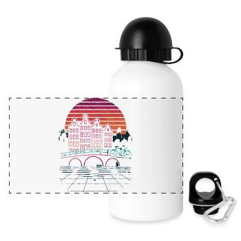 Nachtsonne über Amsterdamer Kanäle - Panorama Trinkflasche mit Deckel 500 ml - Weiß - Vorne