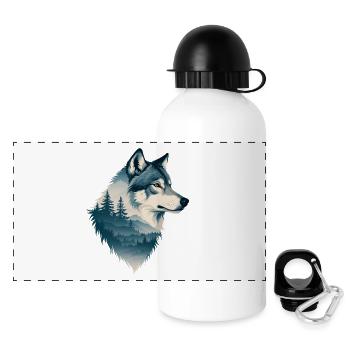 Blauer Wolf im Wald - Panorama Trinkflasche mit Deckel 500 ml - Weiß - Vorne