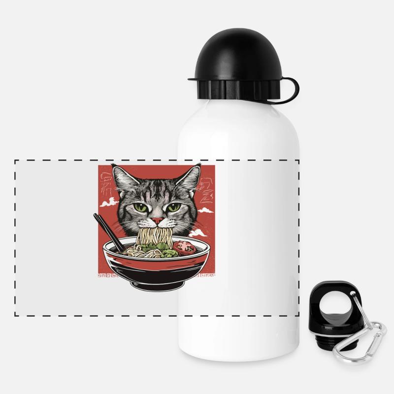 Katze mit Ramen - Panorama Trinkflasche mit Deckel 500 ml - Weiß