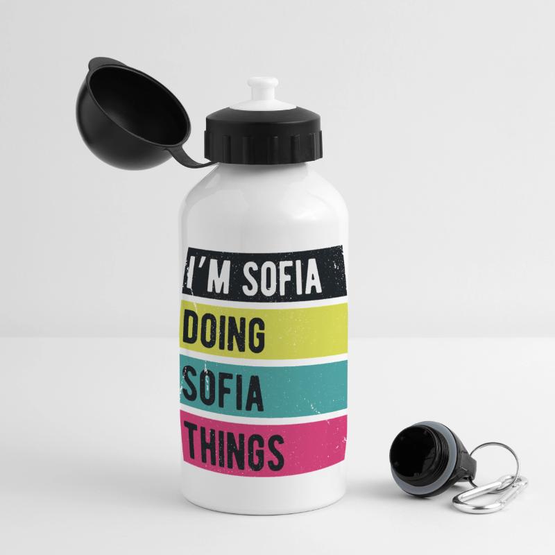 Ich bin Sofia und mache Sofia-Dinge in Retro-Farben Panorama Trinkflasche mit Deckel 500 ml