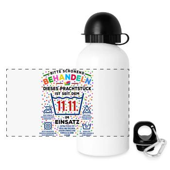 seit 11.11. im Einsatz | Karneval Kostüm - Panorama Trinkflasche mit Deckel 500 ml - Weiß - Vorne