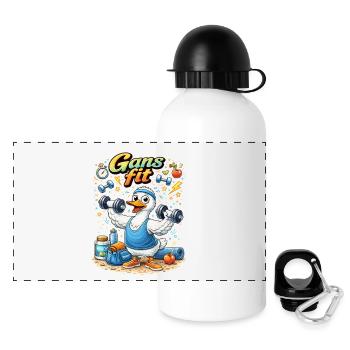 Gans Fit Kraftheld Cartoon - Panorama Trinkflasche mit Deckel 500 ml - Weiß - Vorne