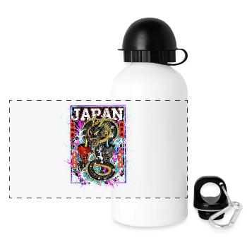 Otaku Samurai & Drache - Cyber Neon Streetart - Panorama Trinkflasche mit Deckel 500 ml - Weiß - Vorne