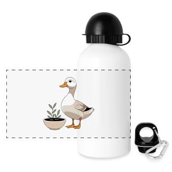 Duck in a plant pot – charming illustration - Panoramic Thermal Bottle with Lid 500 ml - white - Front