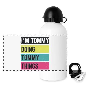 Ich bin Tommy Mache Tommy Dinge Retrofarben - Panorama Trinkflasche mit Deckel 500 ml - Weiß - Vorne