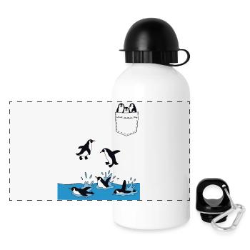 Penguin Jump Into The Water Pocket Design - Panoramic Thermal Bottle with Lid 500 ml - white - Front
