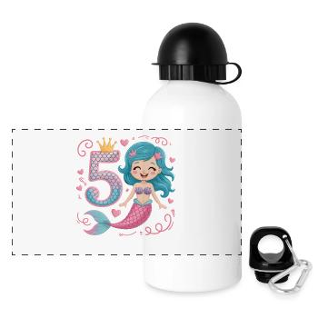Mermaid 5th Birthday 5 Years - Panoramic Thermal Bottle with Lid 500 ml - white - Front