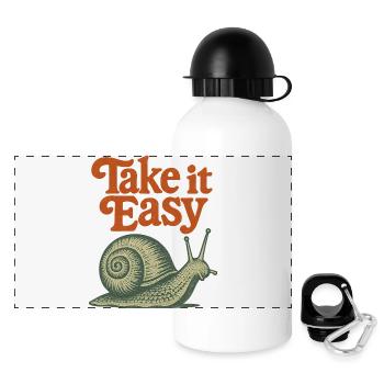Take It Easy Snail Retro - Panoramic Thermal Bottle with Lid 500 ml - white - Front