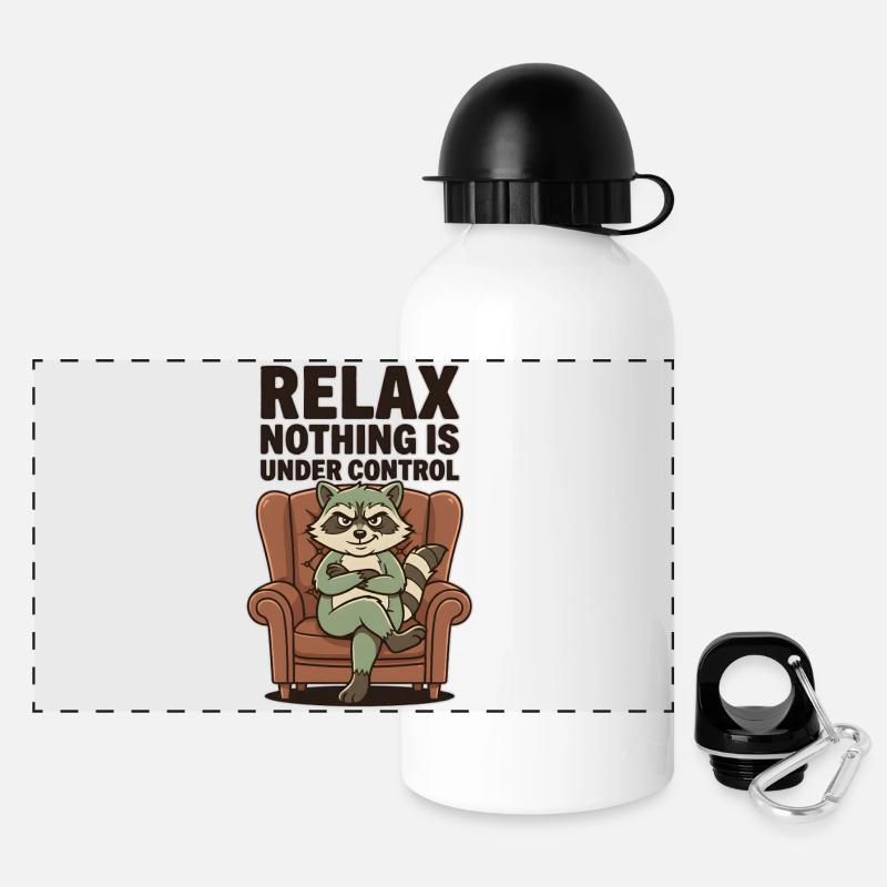 Raccoon Relaxing: Nothing Is Under Control - Panoramic Thermal Bottle with Lid 500 ml - white