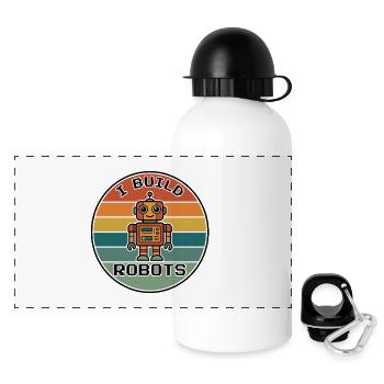 I Build Robots Retro Vintage Robot Badge - Panorama Trinkflasche mit Deckel 500 ml - Weiß - Vorne