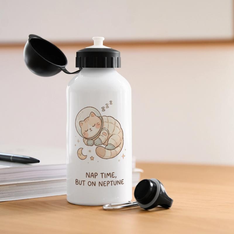 Nap Neptune | Chat de l’espace mignon Gourde panoramique avec couvercle 500 ml