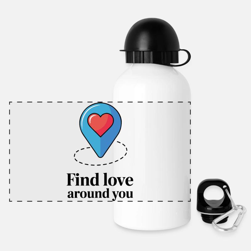 Herzstift Finde Liebe in der Nähe - Panorama Trinkflasche mit Deckel 500 ml - Weiß