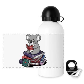 Bücherwurm, Koalabär, Lesebücher Kunst - Panorama Trinkflasche mit Deckel 500 ml - Weiß - Vorne