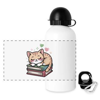 Sleeping kitten on books - Panoramic Thermal Bottle with Lid 500 ml - white - Front