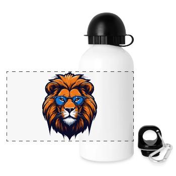 Lion aux lunettes bleues - Pop Art - Gourde panoramique avec couvercle 500 ml - blanc - Devant