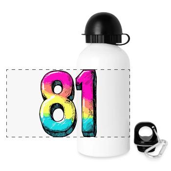 81 Zahl Bunt - Panorama Trinkflasche mit Deckel 500 ml - Weiß - Vorne