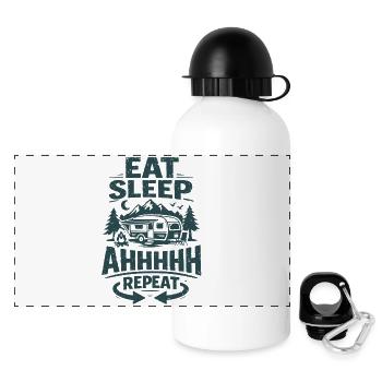 Camping Adventure Caravan | Eat Sleep Repeat - Panorama Trinkflasche mit Deckel 500 ml - Weiß - Vorne