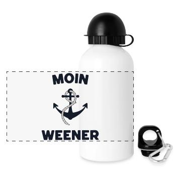 Moin Weener – Maritimes Anker-Design - Panorama Trinkflasche mit Deckel 500 ml - Weiß - Vorne