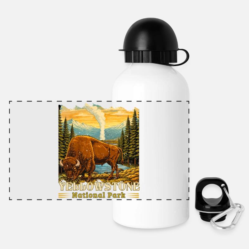 Yellowstone National Park Buffalo Camping - Panoramic Thermal Bottle with Lid 500 ml - white