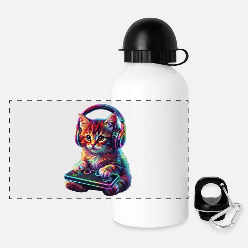 Gamer, Gaming, Video Gamer, Zocker, Katze - Panorama Trinkflasche mit Deckel 500 ml - Weiß