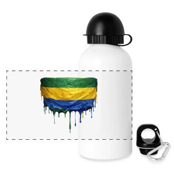 Gabon Flag in Drop Art - Panoramic Thermal Bottle with Lid 500 ml - white - Front