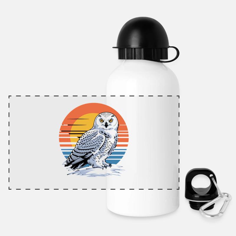 La chouette blanche devant la chouette du coucher rétro - Gourde panoramique avec couvercle 500 ml - blanc
