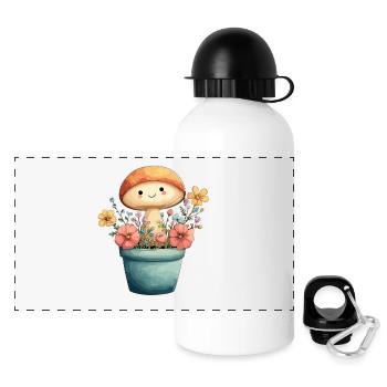 Cheerful mushroom in a flower pot - Panoramic Thermal Bottle with Lid 500 ml - white - Front