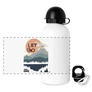 Soleil, montagnes, forêt, lac et bus Allons-y - Gourde panoramique avec couvercle 500 ml - blanc - Devant