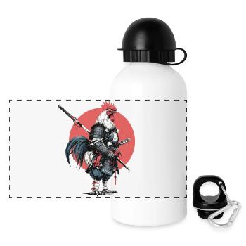 Hahn-Samurai in Rüstung - Panorama Trinkflasche mit Deckel 500 ml - Weiß - Vorne