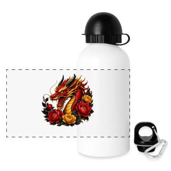 Flame Dragon and Roses - Panoramic Thermal Bottle with Lid 500 ml - white - Front