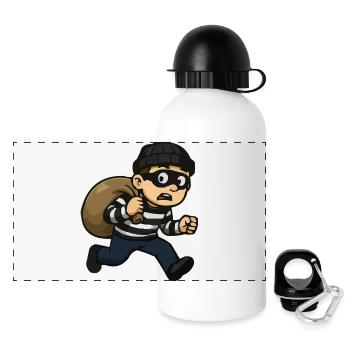 Cartoon Thief with Mask and Pouch - Panoramic Thermal Bottle with Lid 500 ml - white - Front
