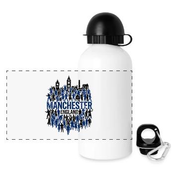 Manchester England Silhouette Skyline And Citizens - Panoramic Thermal Bottle with Lid 500 ml - white - Front