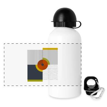 Geometric Retro Circles Line Design - Panoramic Thermal Bottle with Lid 500 ml - white - Front
