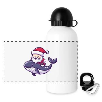 Baleine Père Noël Dessin animé - Gourde panoramique avec couvercle 500 ml - blanc - Devant